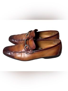 Magnanni Rafa II Apron Toe Bit Loafers Cognac Calfskin Leather Men's Size 12